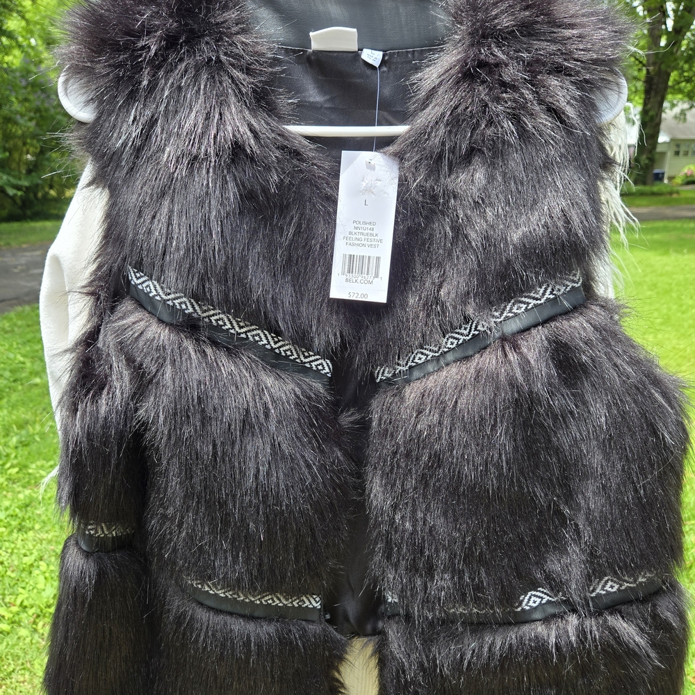 New Directions Black Faux Fur Vest
